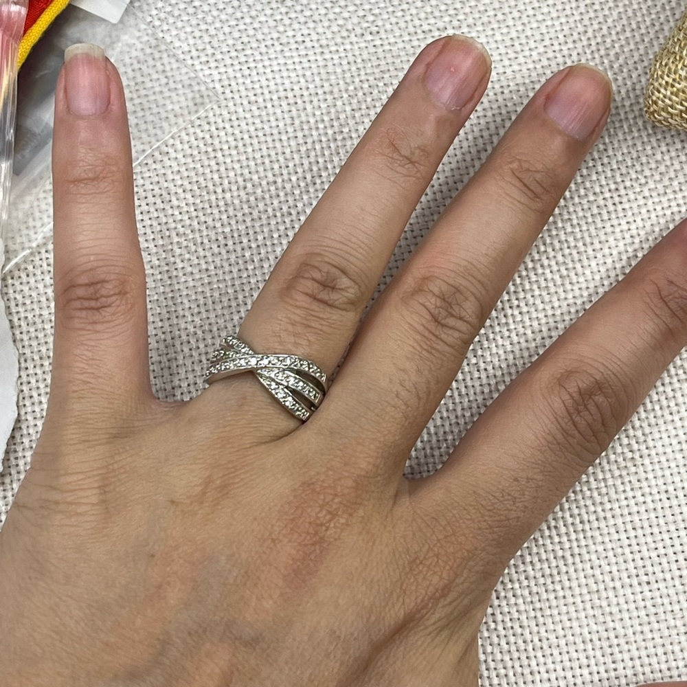 Vintage HAN 925 Sterling Silver Criss-Cross CZ Band Ring – Size 6.75 - Picture 5 of 17
